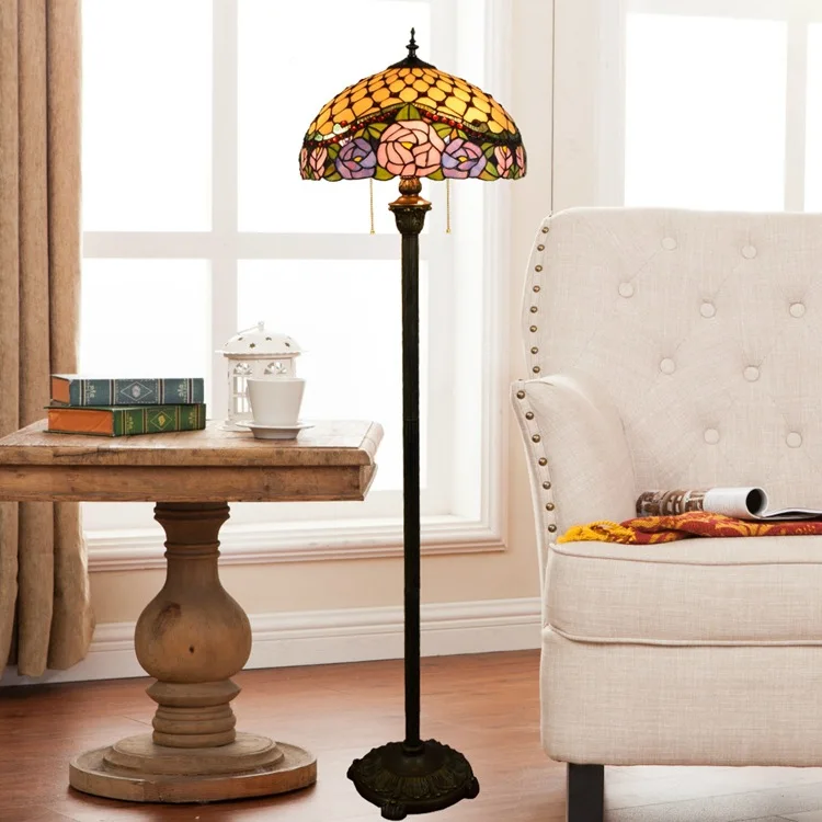 Напольная Лампа в европейском стиле из витражного стекла с цветами Тиффани для