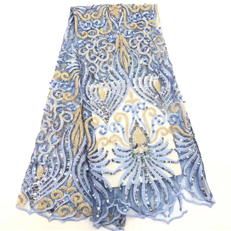 

French Lace Fabric 2019 High Quality Lace Embroidery French Mesh With Beads Nigerian Lace Fabrics Material Sequins