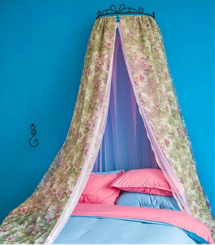Luxury palace princess style mosquito net floral printing bed mantle bed curtain bed valance insect screen hollow iron bed frame