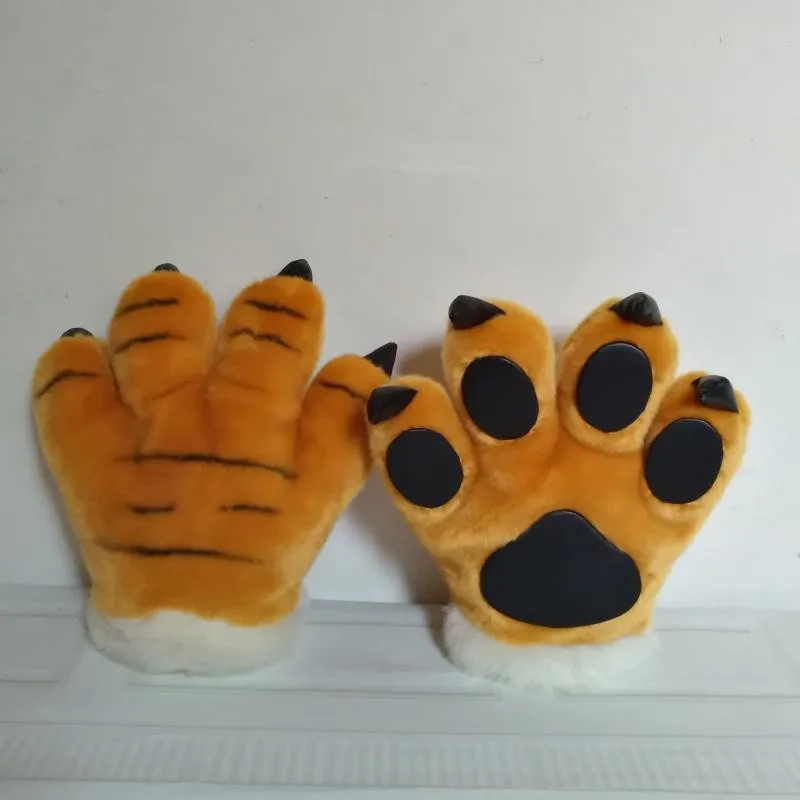 brown gloves Креативная милая плюшевая игрушка в виде хвоста белого тигра, забавная игрушка в виде лапы, Мультяшные животные, хвост тигра и перчатки-лапки, заколка для волос, плюшевая игрушка для шоу - Цвет: brown gloves