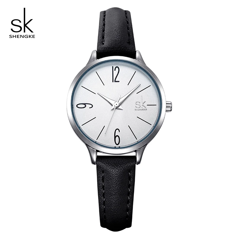 Черный Shengke часы женские тонкие кожаные Наручные часы Relogio Feminino новые SK женские кварцевые часы женский подарок на день# K8064 - Цвет: Черный