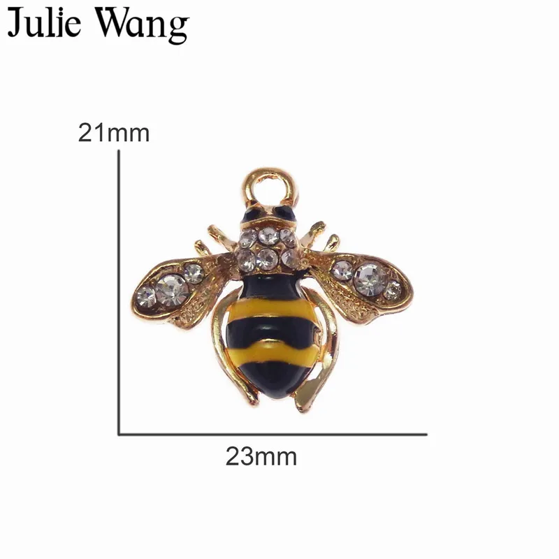 Julie Wang 2 шт. эмалевые пчелы на золотой основе с шармами Стразы для ожерелье кулоном