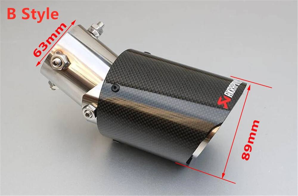 1x регулируемый угол Akrapovic наконечники из углеродного волокна для автомобиля выхлопная труба для Renault Opel автомобиль-Стайлинг универсальные автомобильные аксессуары - Цвет: B IN 63MM OUT 89MM