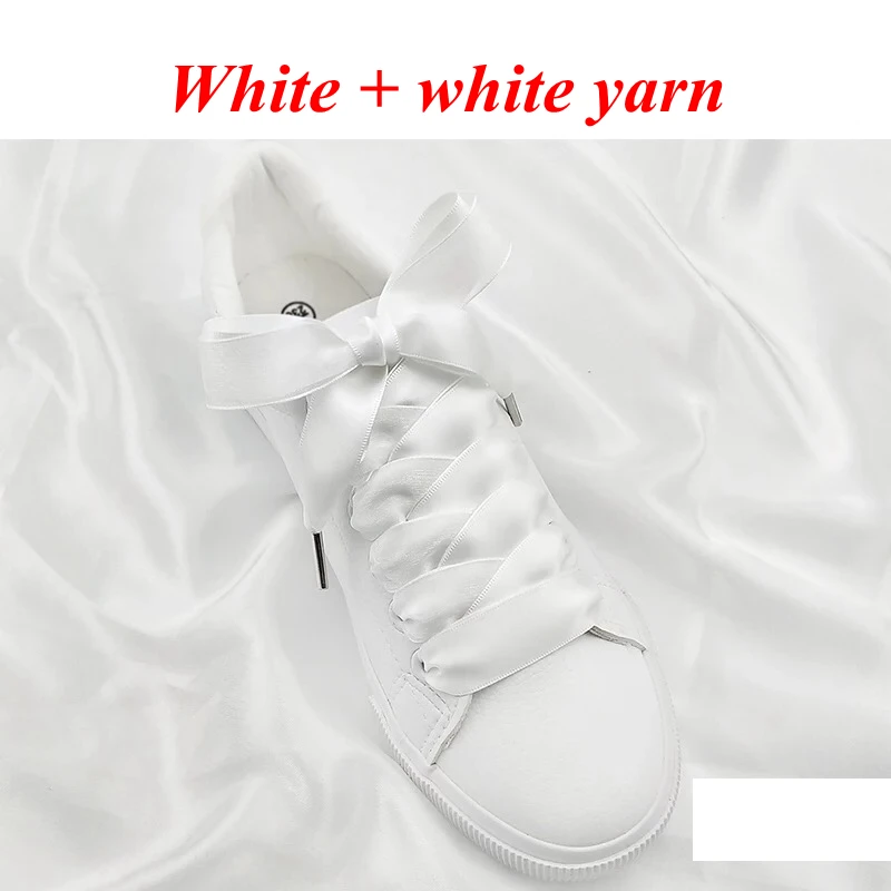 White white 1 пара, ширина 2 см, двухсторонние шнурки для снега, атласные, шелковые, ленточные шнурки, женские модные шнурки для кроссовок, шнурки для обуви 80/100/120 см - Цвет: White white