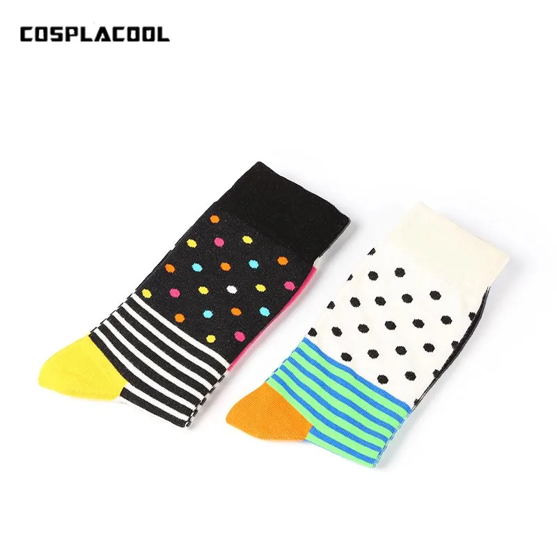 

[COSPLACOOL]Fashion Colorful Dot Stripe Skateboard Funny Socks Men Unisex Meias Cotton Happy Socks Korean Harajuku Hip Hop Sox