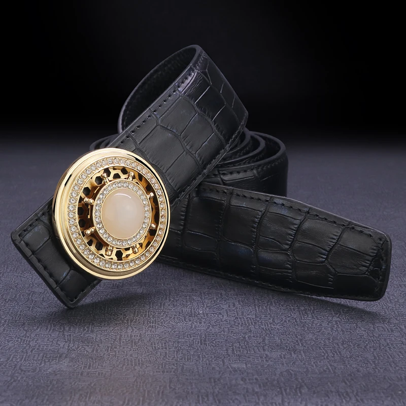 High quality designer belt men genuine leather luxury famous rotate round buckle Crocodile pattern Waist Strap Casual Waistband