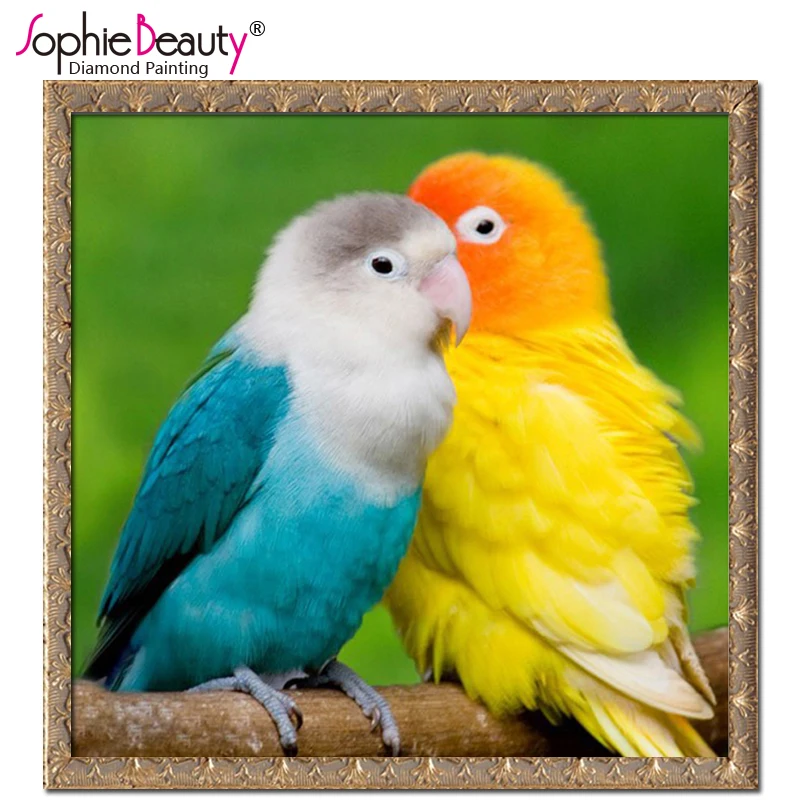 Картина из страз сделай сам Софи Бьюти вышивка животным крестиком попугай любовь