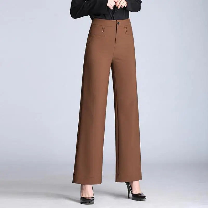 Summer Fall Fashion Womens Wide Leg High Waisted Loose Straight Pants , Autumn Spring Office Lady Full Length Trousers For Woman