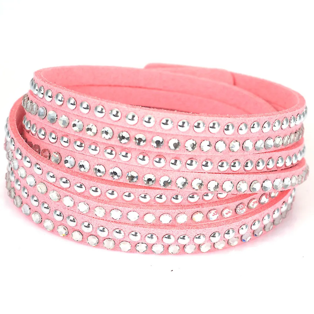 Женский двойной замшевый браслет с кристаллами и заклепками|crystal wrap bracelet|wrap