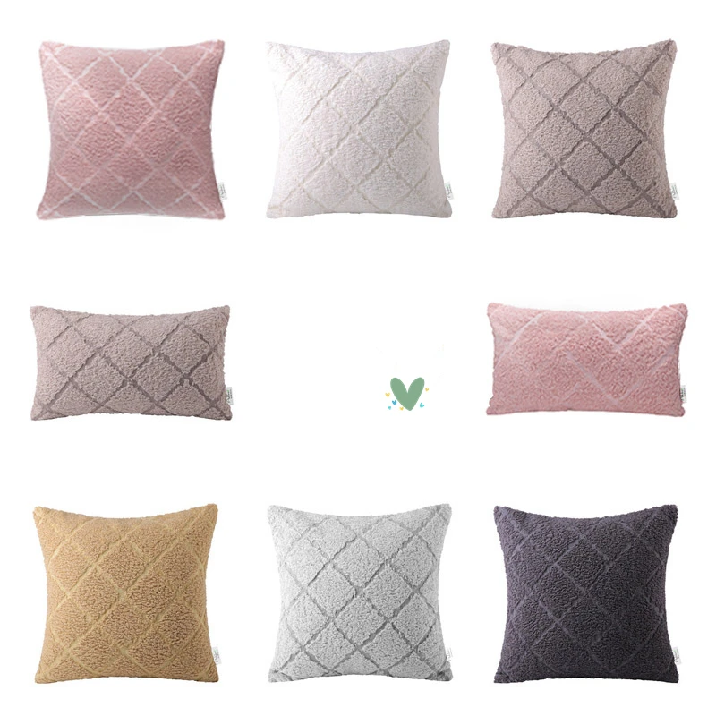 45x45/50x30 см кремовый белый/розовый/хаки/серый ягненок плюшевая наволочка сплошной Цвет Стеганая пушистая Подушка Чехол Подушка под поясницу чехол