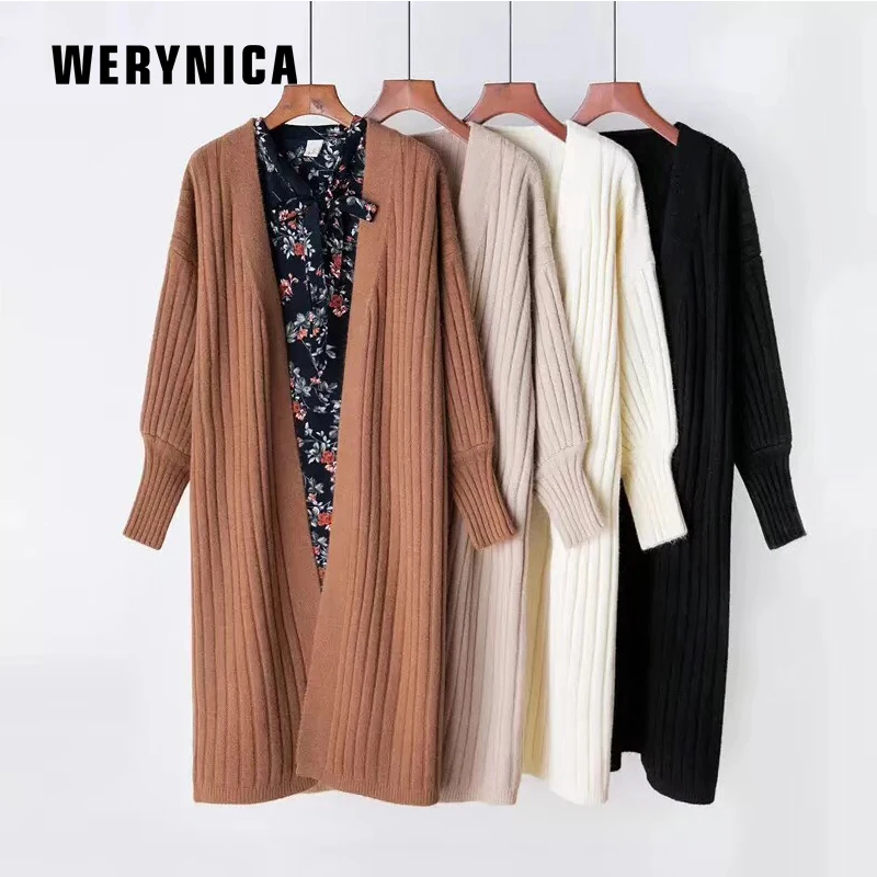 Werynica длинный женский кардиган осень зима женские с длинным рукавом зимние женские пальто свободные трикотажные кардиганы для женщин свитер
