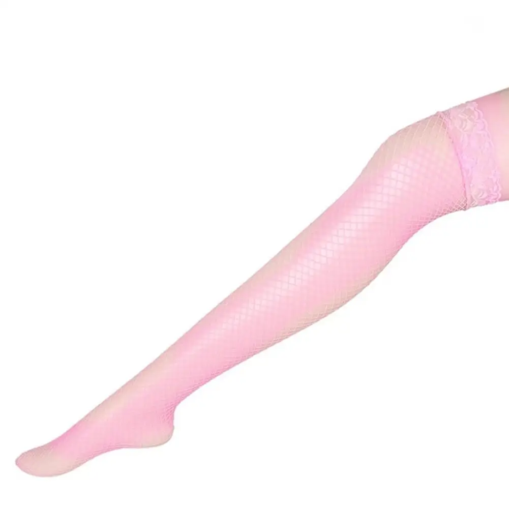 Pink Женские сексуальные кружевные рыболовные Леггинсы с сеткой, длинные носки до бедра, шелковые чулки - Цвет: Pink