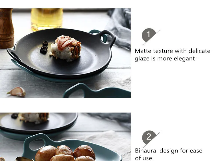 Матовый керамический бинауральный поднос, Бытовая Посуда, тарелка для завтрака, тарелка для стейка, миска для выпечки, противень для духовки, тарелка для фруктового торта