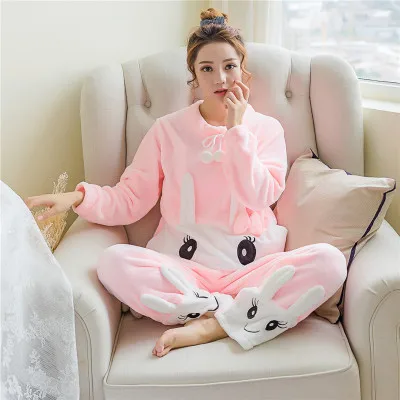 pink smile rabbit Vangull, осенне-зимние женские пижамные комплекты, пижамы, костюм для сна, теплая фланелевая ночная рубашка кораллового цвета, Женская пижама с мультяшными животными - Цвет: pink smile rabbit