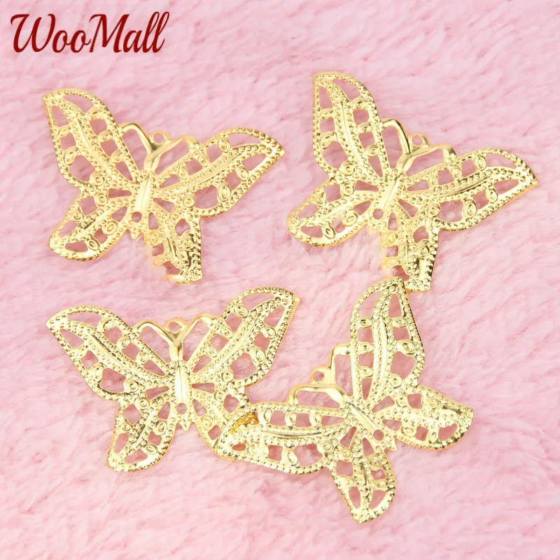 Филигрань с золотыми бабочками 50 шт. металлические коннекторы 32x23 мм для