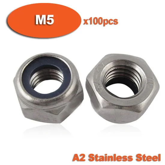 

100pcs DIN985 M5 Stainless Steel Nylon Insert Hex Lock Nuts A2 Hexagon Nyloc Self Locking Nut