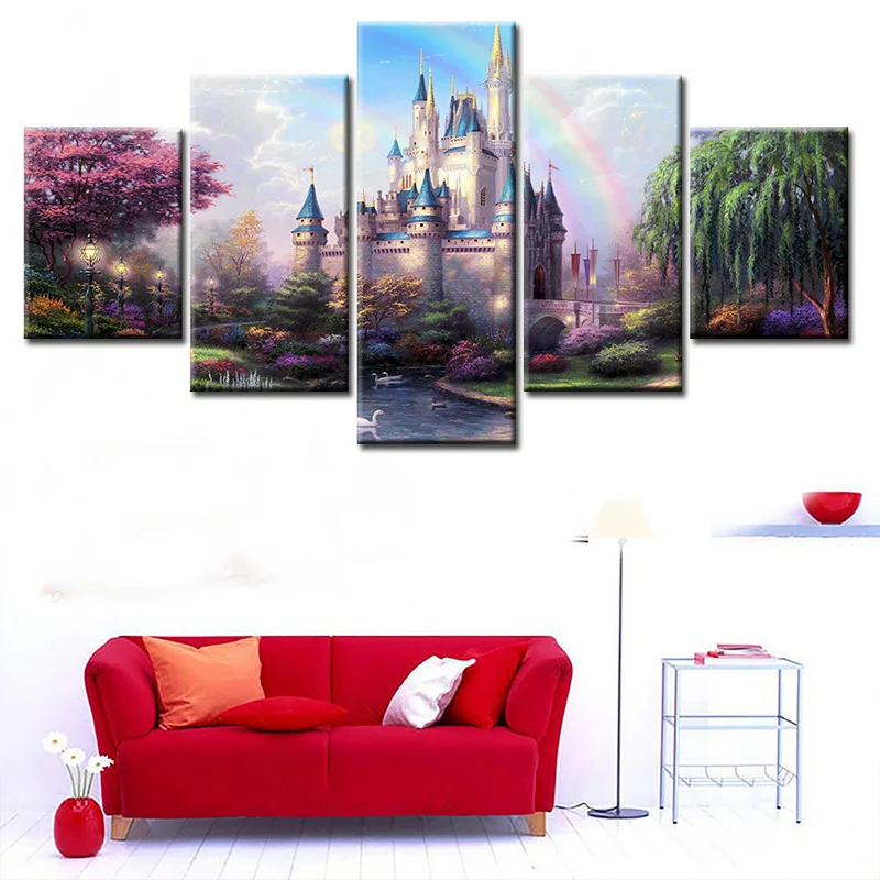 Холст картины модульная плакат Wall Art 5 шт. замок аниме рама для пейзажа Картины HD