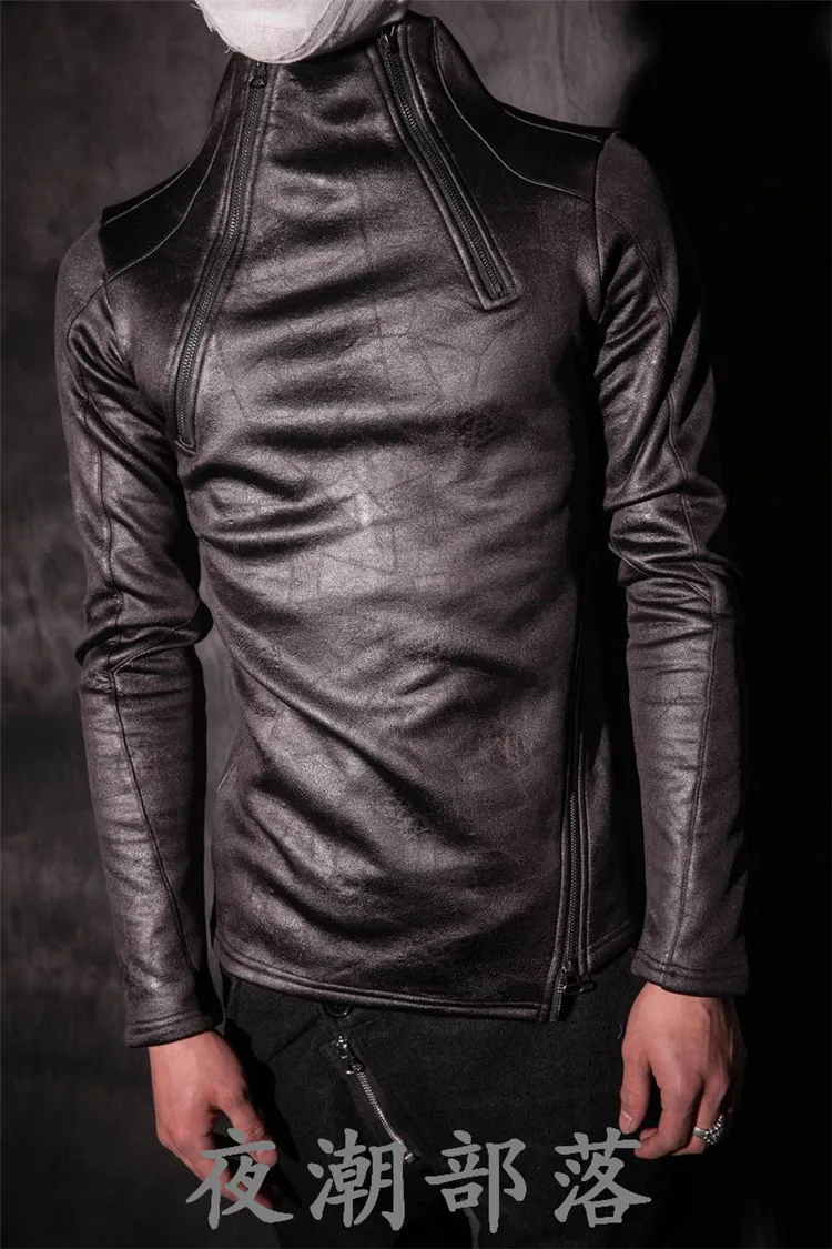 Кожаный свитер-пуловер 2018 модная индивидуальная ассиметричная Базовая рубашка |