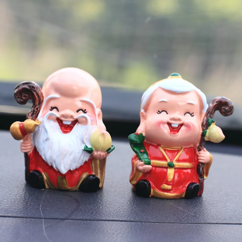PINNY Cute Old Man Decoration Vinyl Figurines God Of Wealth Statuette Figures Car Accessories Longevity Ornaments Home | Дом и сад