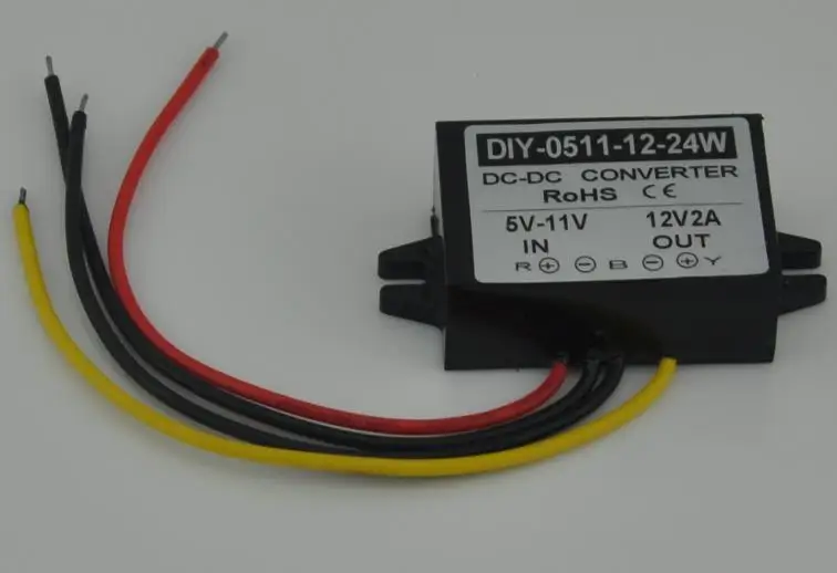 

100 шт., повышающий преобразователь постоянного тока, 5 В, 6 в, 7 в, 8 в, 9 В, 10 в, 11 в 12 В, 2 А, 24 Вт, водонепроницаемый инвертор для автомобиля