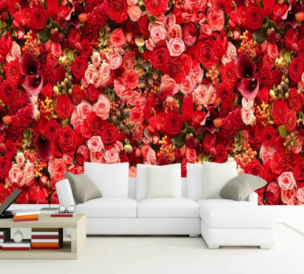 

HD Red Rose Sea Bouquet Theme Living Room Background Wall 3D Custom Photo Wallpaper Marriage House Mural