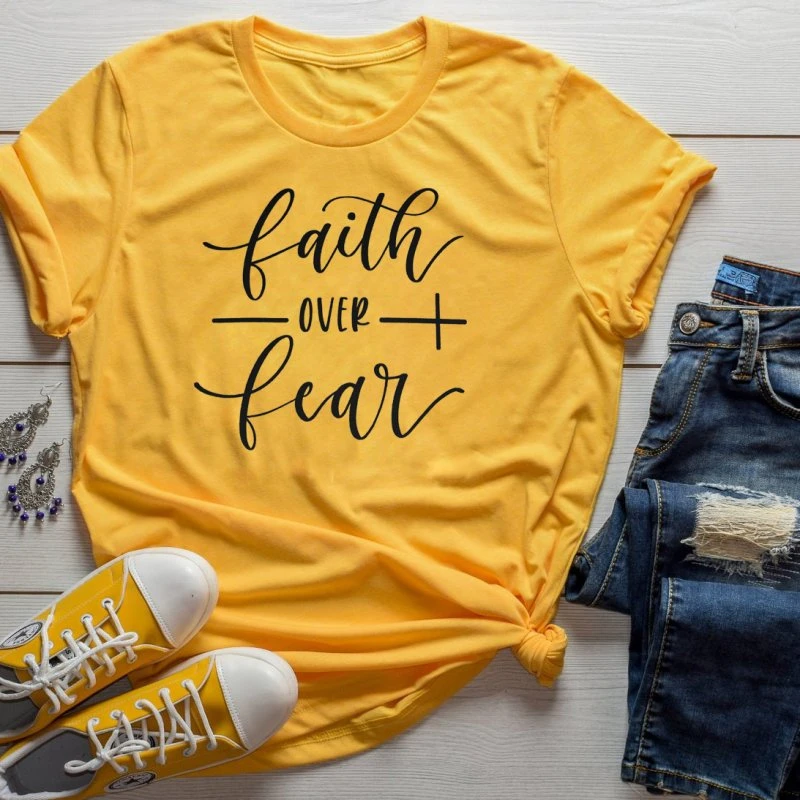 

Faith Over Fear T-shirt Women Fashion Inspired Religious Christian Church Tops Tees Casual Summer Graphic Tumblr Tshirt - J758