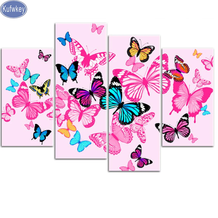 

animal Diamond Embroidery color butterfly wall art 5d diy Diamond Painting 4pcs Cross Stitch Diamond Mosaic Handwork home decor