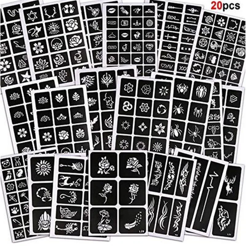 

291pcs Temporary Tattoos Stencils, 20 Sheets Girls and Boys Glitter Tattoo Kit Templates Face Paint Stencils Body Art Stencil