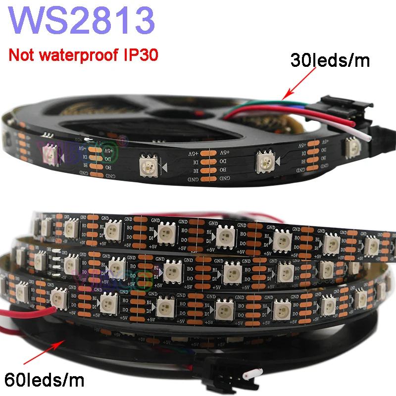 5 м/лот WS2812B 30/60 светодиодов/м APA102 WS2813 умная светодиодная Пиксельная полоса; DC5V; Черная/белая печатная плата; не Водонепроницаемая IP30