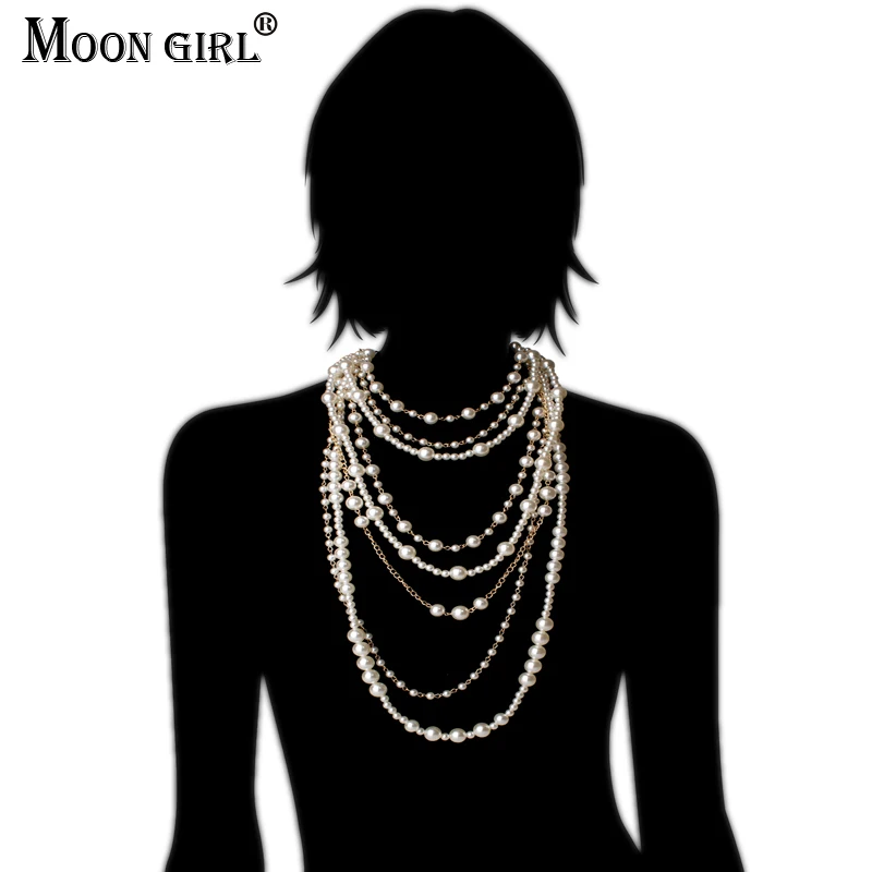 Женское многослойное ожерелье MOON GIRL длинное с подвеской из искусственного