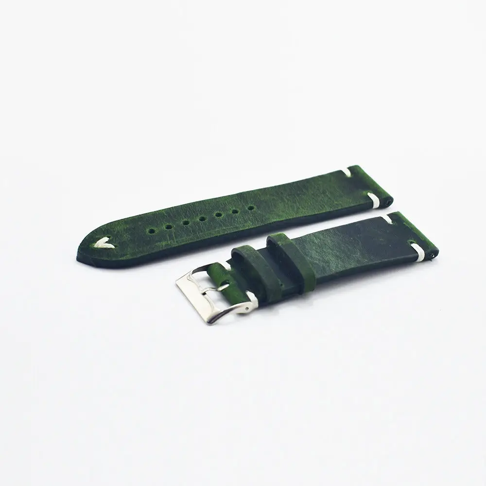 Onthelevel Handmade vintage watchband Genuine Leather Watch Strap Green Replacement Band Buckle 16 18 20 22 24 mm Quick releas