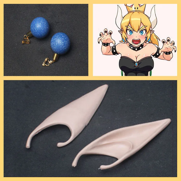 Ear and Earrings Super Mario Bowsette Kuppa Koopa Hime принцесса косплей реквизит Корона рога серьги чокер Хэллоуин костюм реквизит - Цвет: Ear and Earrings