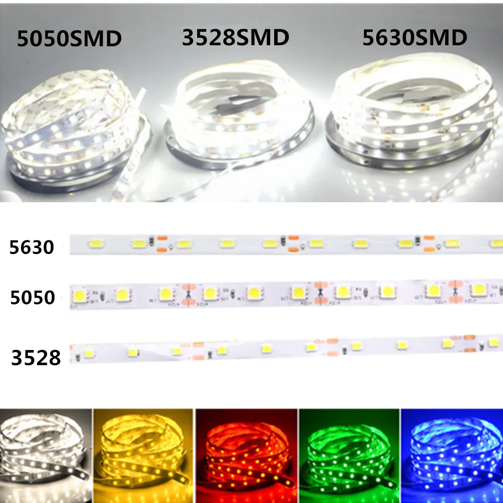 12 В постоянного тока RGB Светодиодная лента 5050 5630 3528 SMD водостойкая 5 м 60