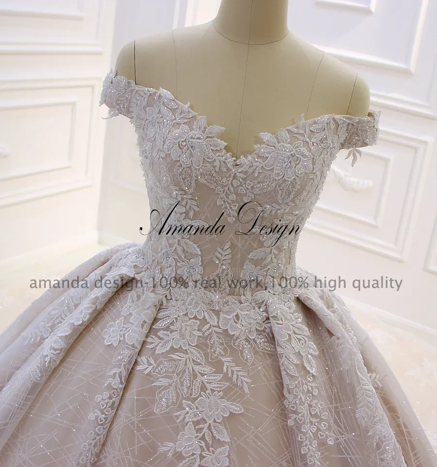 Аманда дизайн vestido de novia desmontable с открытыми плечами кружева аппликации блестящее свадебное платье