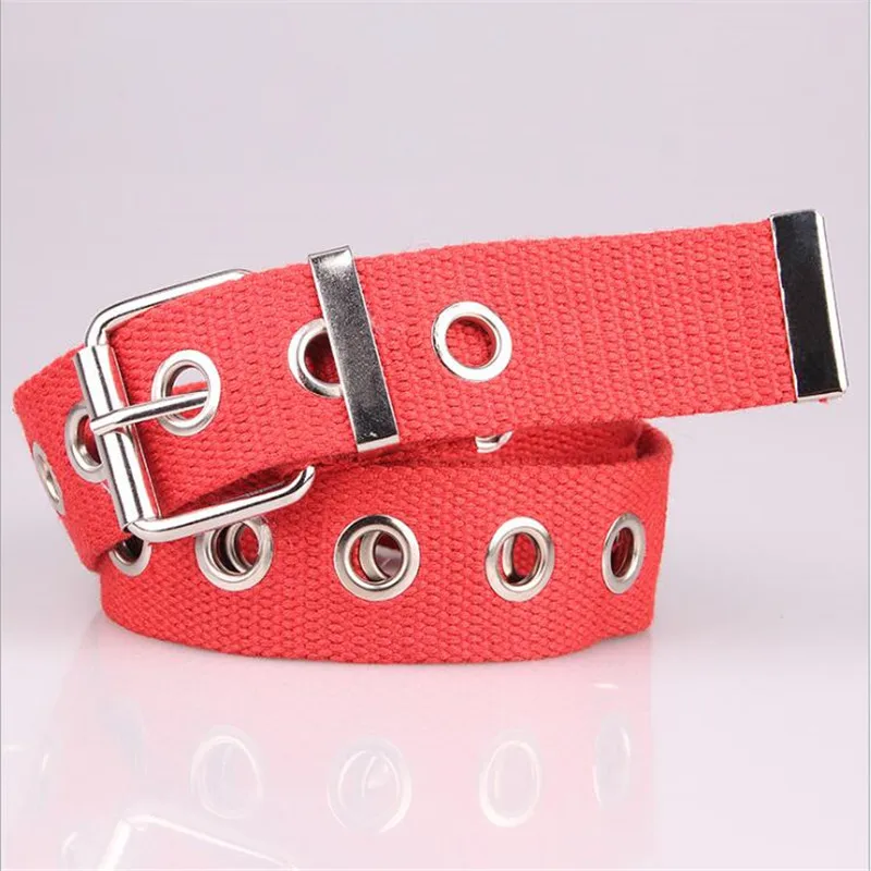 

New Hollow Belt Nylon Canvas Jeans Belt High Quality Strap Fashion Ladies Decorative Black Red Belt