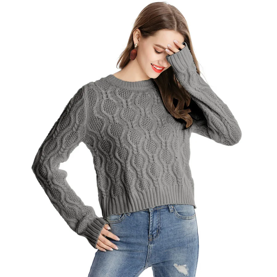 

Cropped Sweater Mujer Invierno 2019 Women Ribbed Sweater Knitted Long Sleeve Pullover Jumpers Sweaters Tops