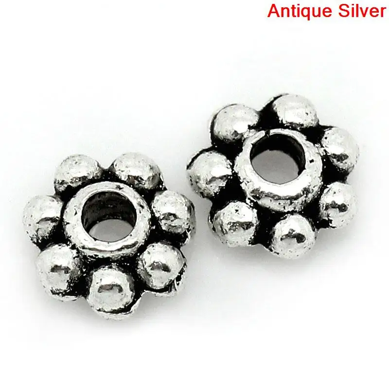 

DoreenBeads Zinc metal alloy Spacer Beads Flower Antique Silver color About 4mm(1/8")x 4mm(1/8"),Hole:Approx 1mm,100 PCs