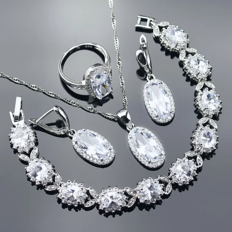 925 LOGO Серебро Цвет Белый Циркон Ювелирные наборы для Для женщин Цепочки и