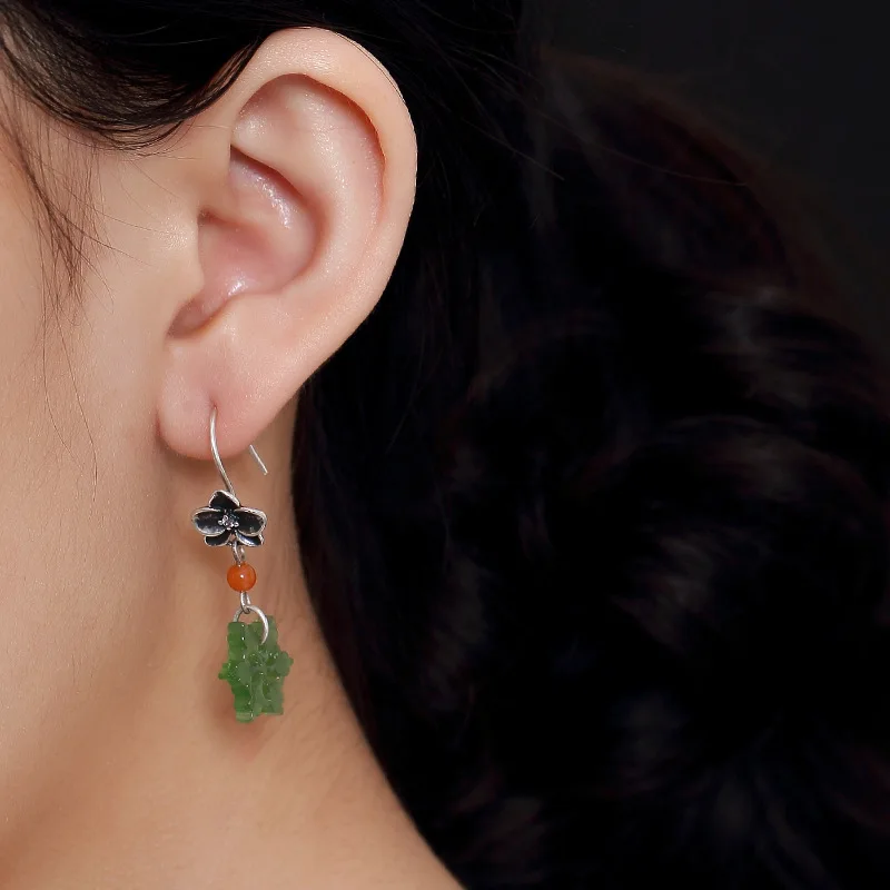 2018 Hot Sale Rushed Brinco Deer S925 Pure Antique Old Mosaic And Field Jade Jasper South Snowflake Earrings Wholesale | Украшения и