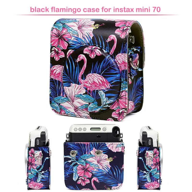 black flamingo case Geniune Fujifilm Instax Mini мгновенная цветная пленка с защитной из искусственной кожи чехол для камеры Сумка для Fuji Instax Mini 70 камера - Цвет: black flamingo case