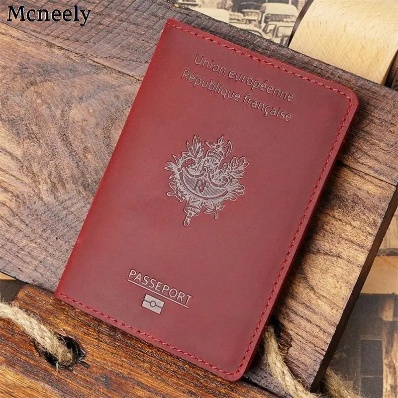 Французский Crazy Horse из натуральной кожи Обложка для паспорта одноцветное с