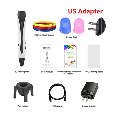 White Color US Plug Новинка, 3D Ручка, сделай сам, 3D печать, ручка для рисования, ЖК-дисплей, 3D волшебная ручка для детей, подарок на день рождения, Обучающие инструменты - Цвет: White Color US Plug