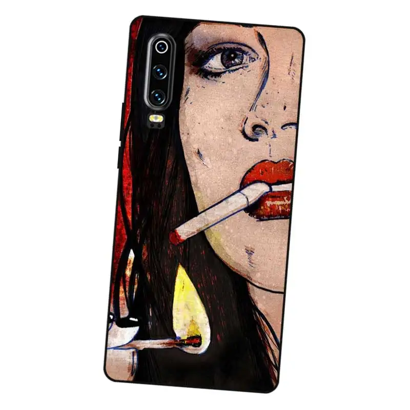P110 Lips Black Silicone Case Cover For Huawei P8 P9 P10 P20 P30 Lite Pro P Smart Plus 2017 2019 |