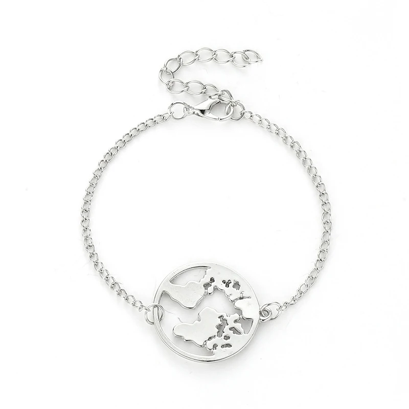 Silver Bracelet 1PC Серьги-гвоздики карта земли круглые уникальные модные ювелирные изделия из нержавеющей стали круг девушки 4 цвета 1 пара путешествия карта мира выдалбливают - Окраска металла: Silver Bracelet 1PC