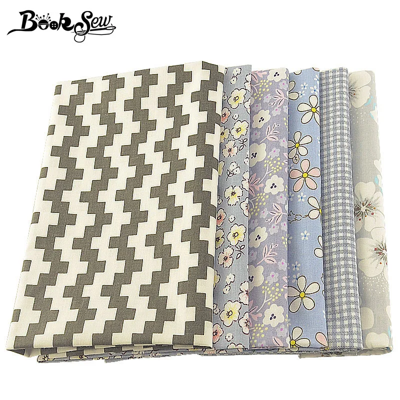 Booksew 100% хлопок саржевая Ткань цветочный дизайн серая ткань 6 шт./лот 40 см x 50