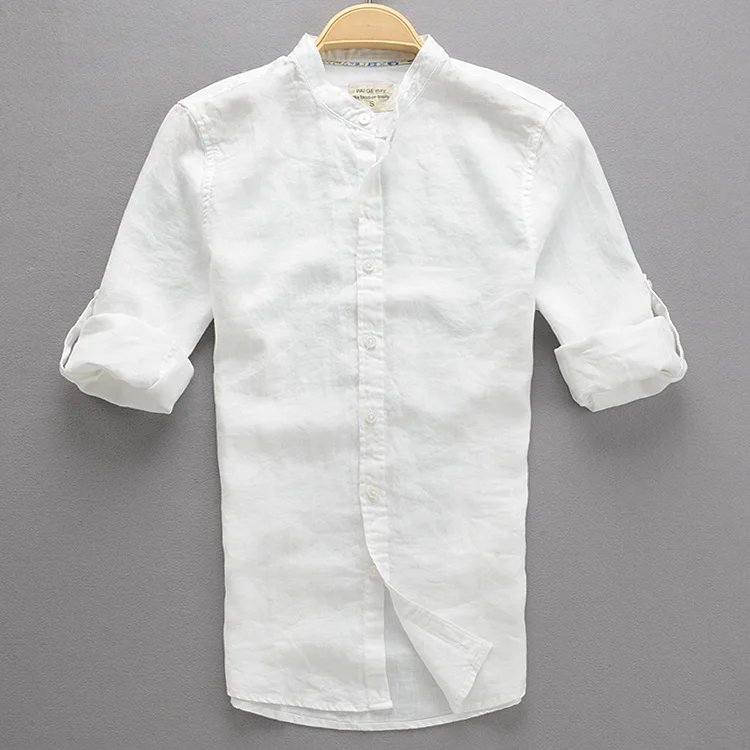 2017 Весна и осень мужской рубашки с длинными рукавами Лен Мужская одежда