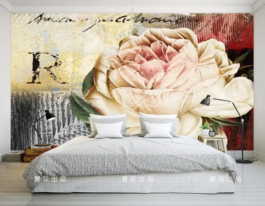Европейский ретро Роза фото обои деревенский фон Окрашенные стены ТВ комната