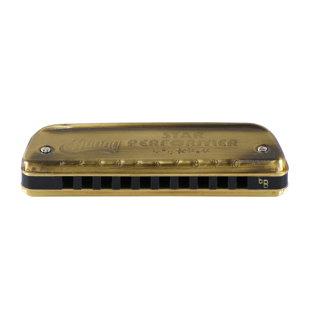 Huang Diatonic Губная гармошка с 10 отверстиями Blues fophor Bronze Key bB корпусом для губной