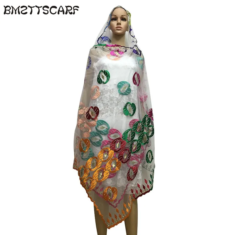 Африканский для женщин шарф из тюли мусульманские вышивка большой тюль материал
