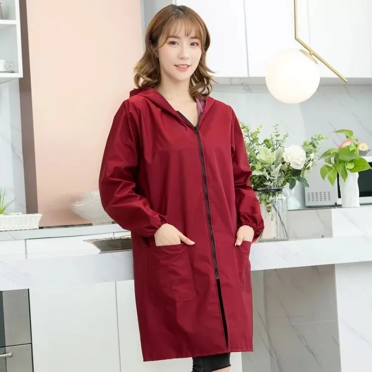 XL сплошной цвет с длинными рукавами для мужчин и женщин водонепроницаемый и маслостойкий комбинезон защитная одежда взрослый Халат на молнии кухонный фартук
